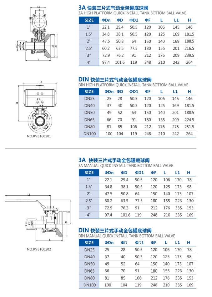 Sanitary stainless steel manual tank bottom valve data picture