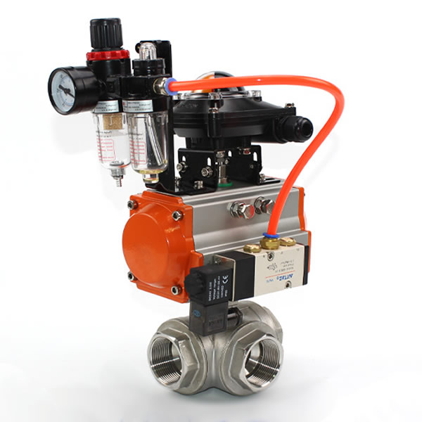 Reduced Bore Three Way Ball Valve with Pnuematic Control