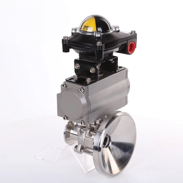 SS 304 3pc Clamp Pneumatic Actuator Tank Bottom Ball Valve 3