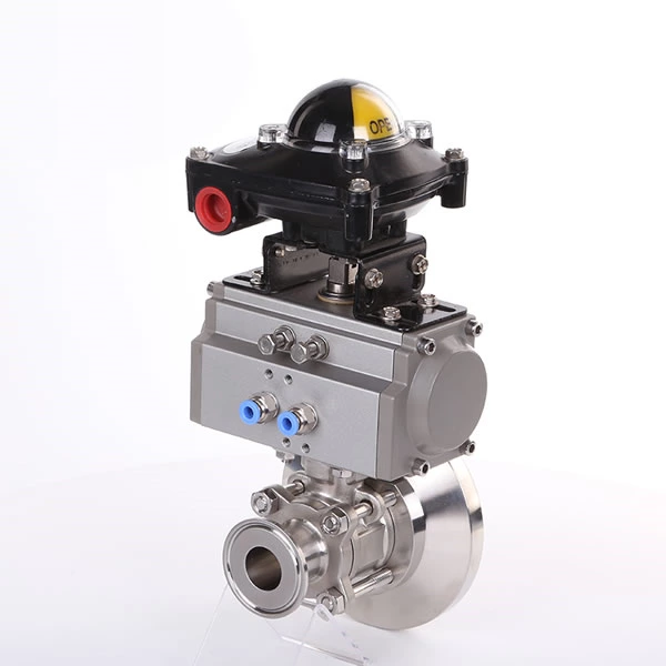 SS 304 3pc Clamp Pneumatic Actuator Tank Bottom Ball Valve 5
