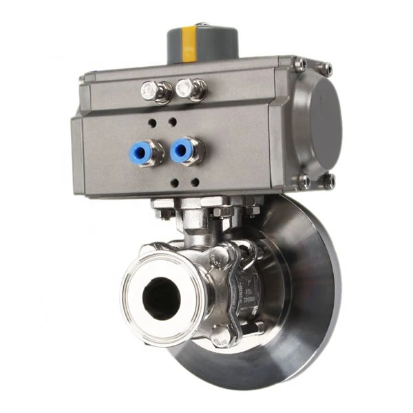 SS 304 Sanitary Pneumatic Operated Bottom 3pcs Body Ball Valve For Food4